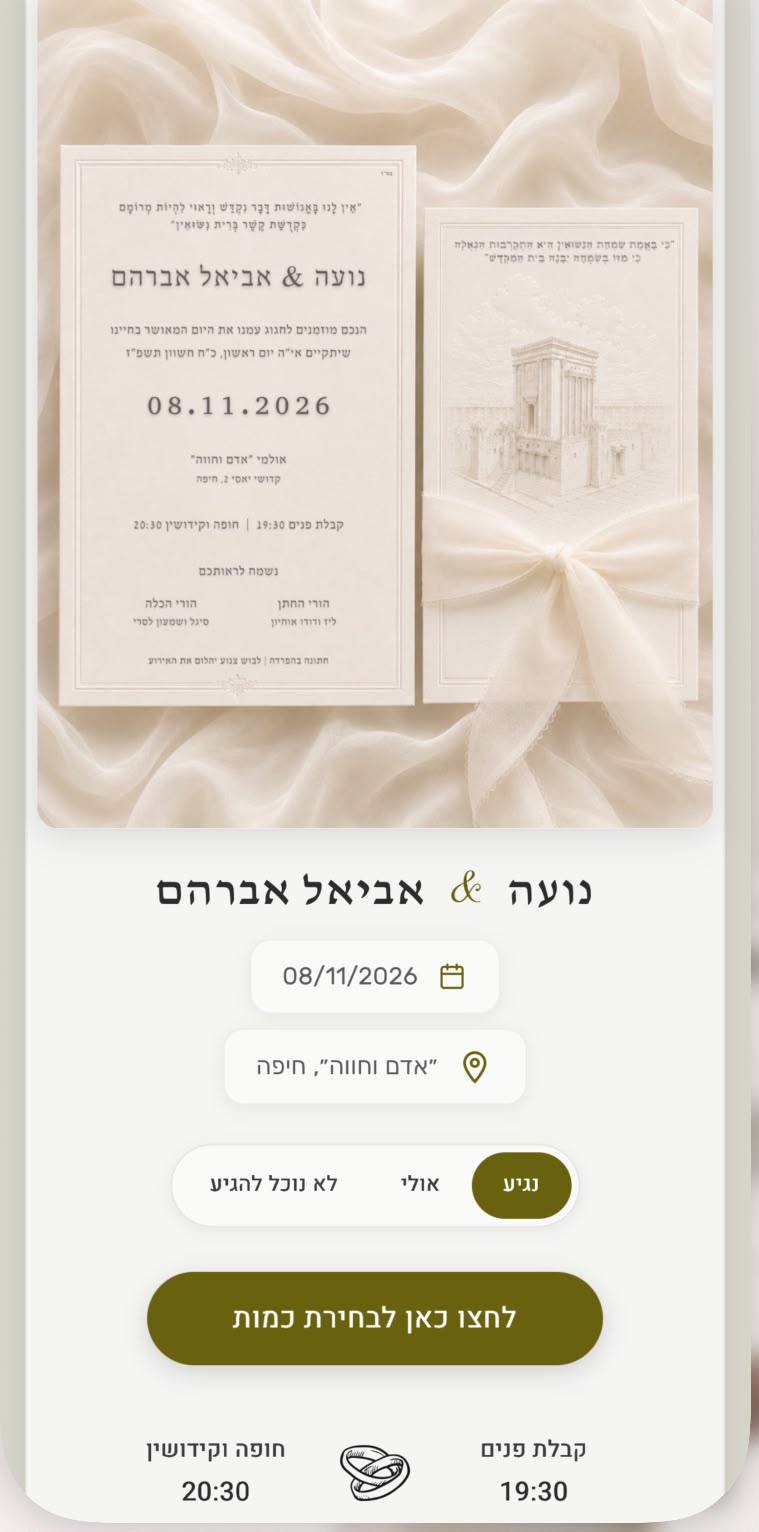 דוגמה להזמנה דיגיטלית ואישור הגעה
